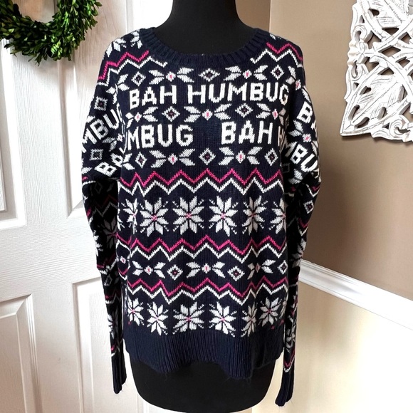 Aeropostale Sweaters - ⭐️ Aeropostale Navy and Pink Ugly Christmas Sweater Bah Humbug Grinch SMALL